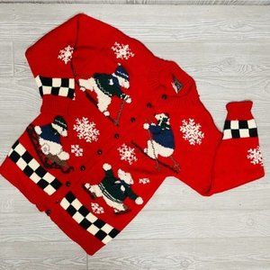 Vintage southern wool hand embroidered bear Christmas sweater size medium